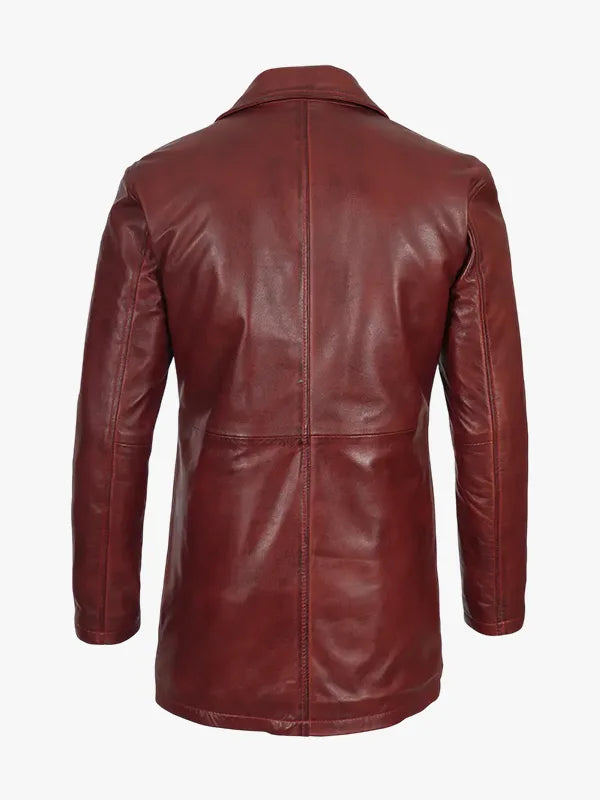 Burgundy Real Lambskin Leather Car Coat Men's