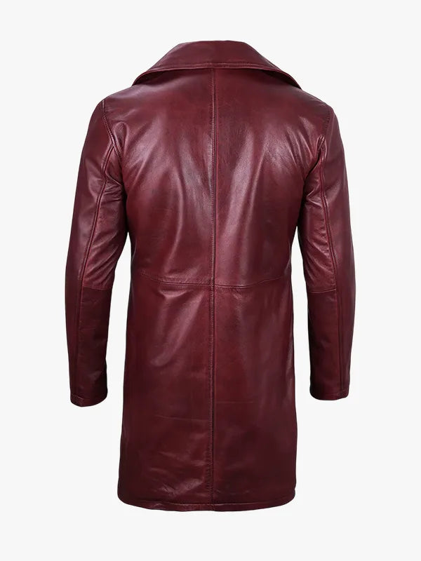 Burgundy Real Leather Car Coat