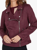Burgundy Suede Leather Moto Jacket
