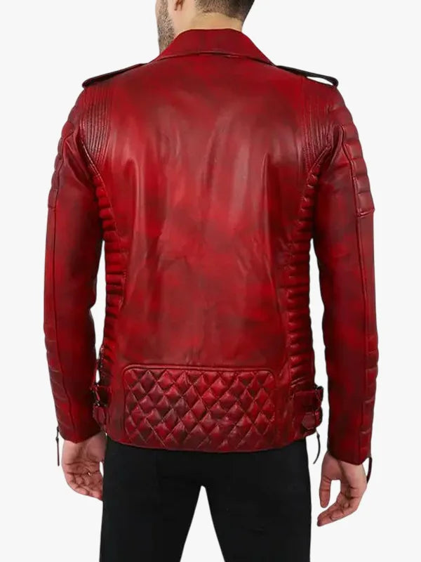 Burke Distressed Red Motorcycle Leather Jacket Back