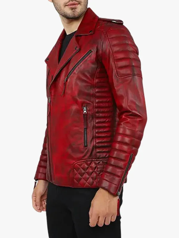 Burke Distressed Red Motorcycle Leather Jacket Side