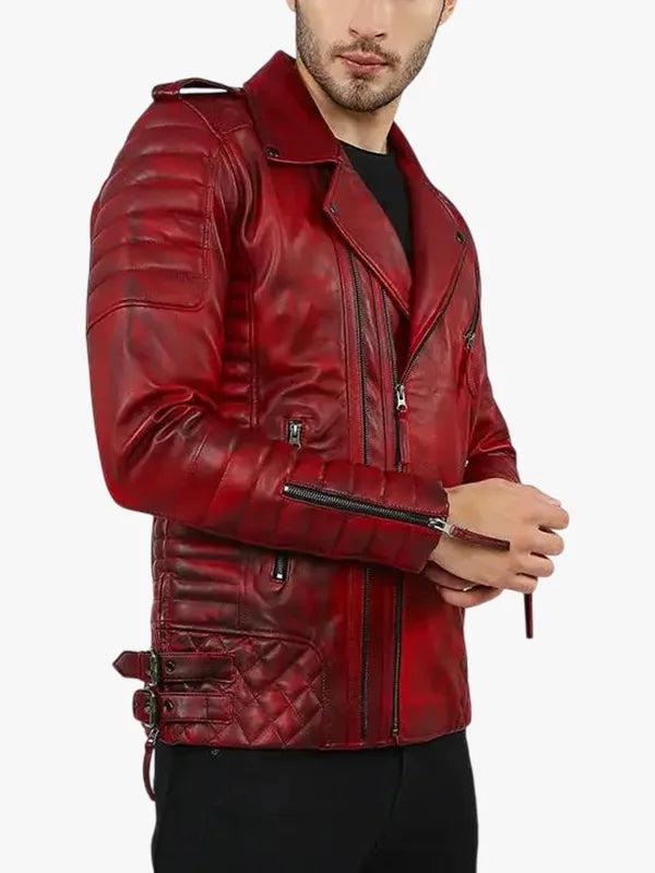 Burke Red Distressed Leather Motorcycle Jacket