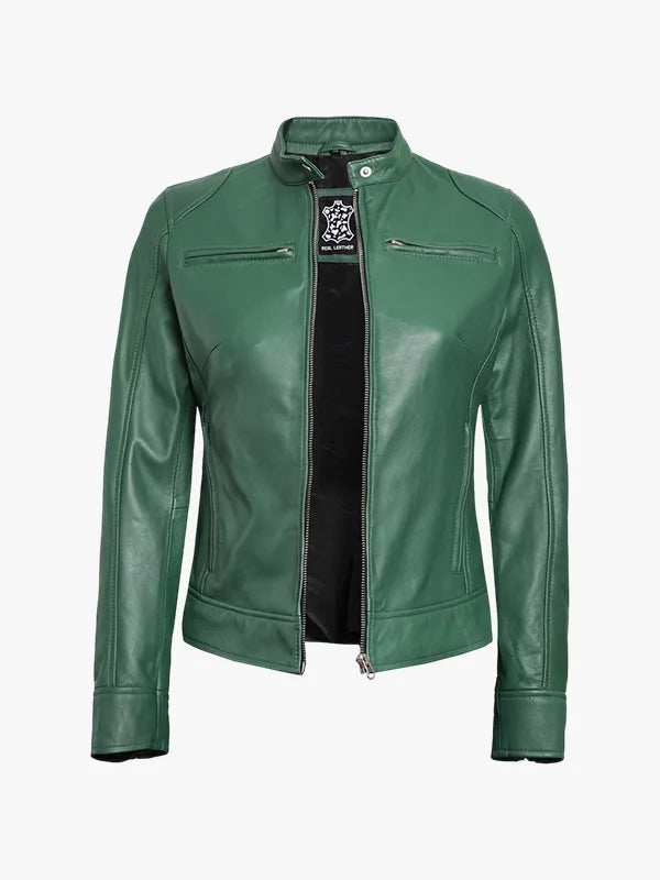 Café Racer Green Biker Jacket For Women