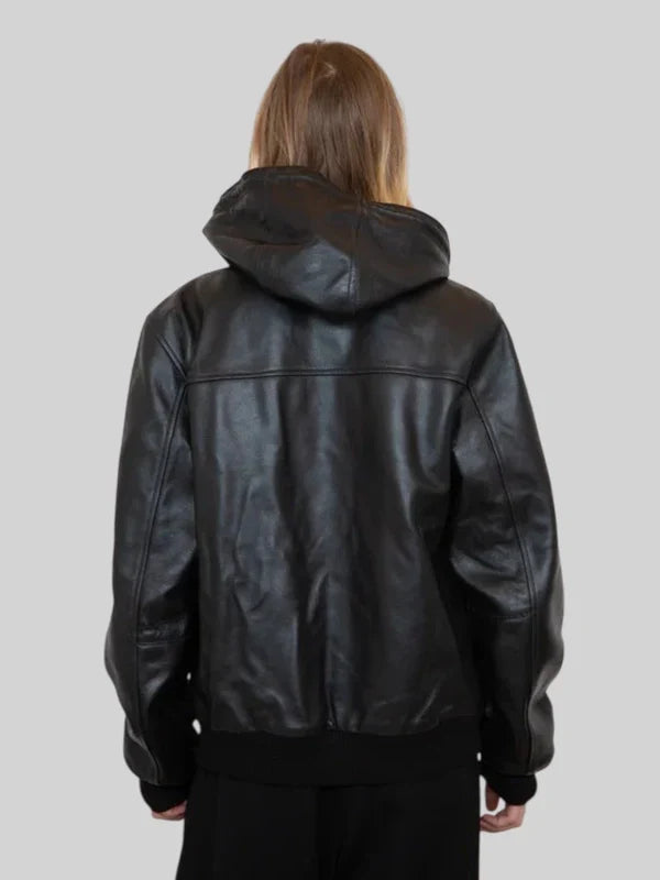 Carhartt Black Hooded Leather Jacket