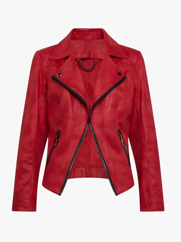 Cherry Rush Vex Zipper-Trim Women Biker Leather Jacket