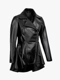 Clarissa Women Black Peplum Leather Jacket