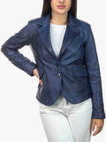 Classic 712 Slim Fit Blue Leather Jacket for Women