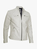 Classic Men’s Off White Café Racer Leather Jacket