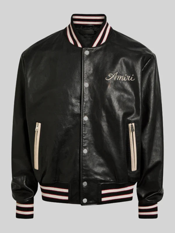 Club Amiri Leather Varsity Jacket Black