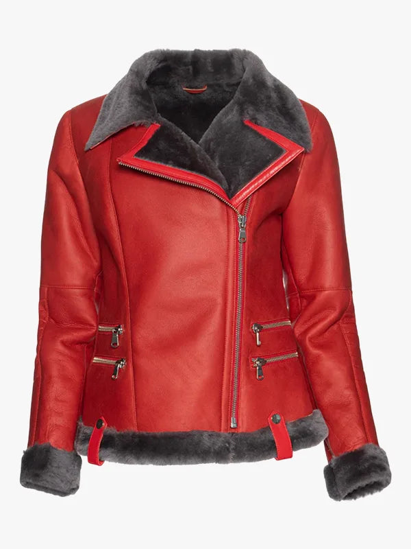 Crimson Frost Shearling Leather Jacket