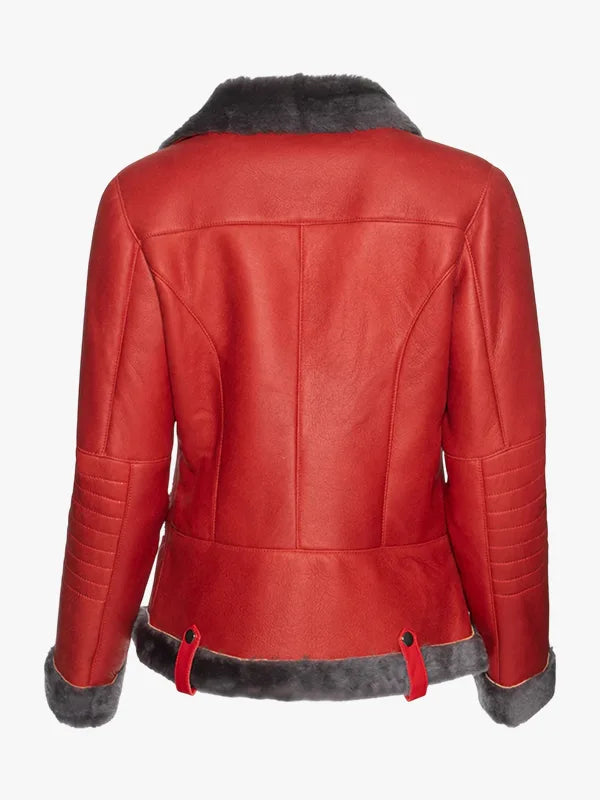 Crimson Frost Shearling Red Leather Jacket