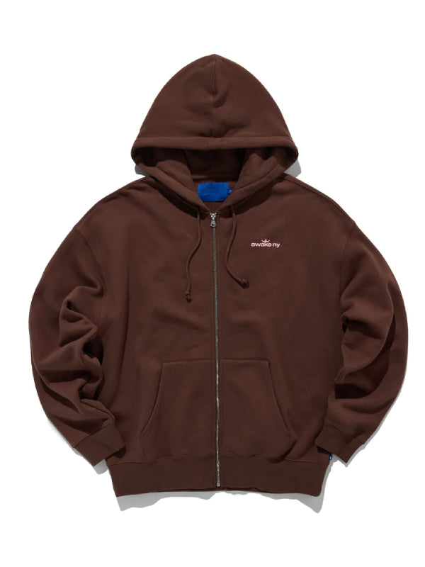 Crown Logo Awake NY Full Zip Hoodie Brown