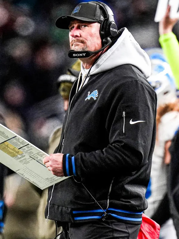 Dan Campbell Lions Black Bomber Jacket