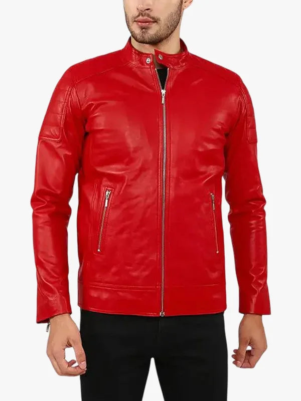 Shop Now - Declan Red Racer Leather Jacket Mens – Walter Jackets