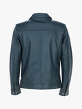 Deshawn Men’s Blue Bomber Leather Shirt Jacket