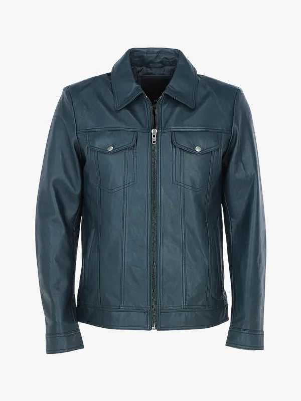 Deshawn Men’s Blue Bomber Shirt Jacket