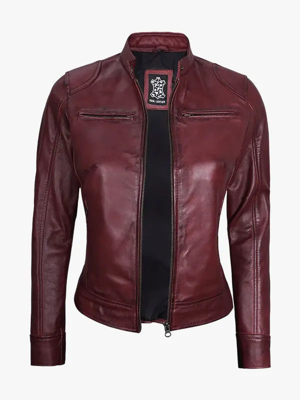 Dodge Women's Burgundy Leather Jacket