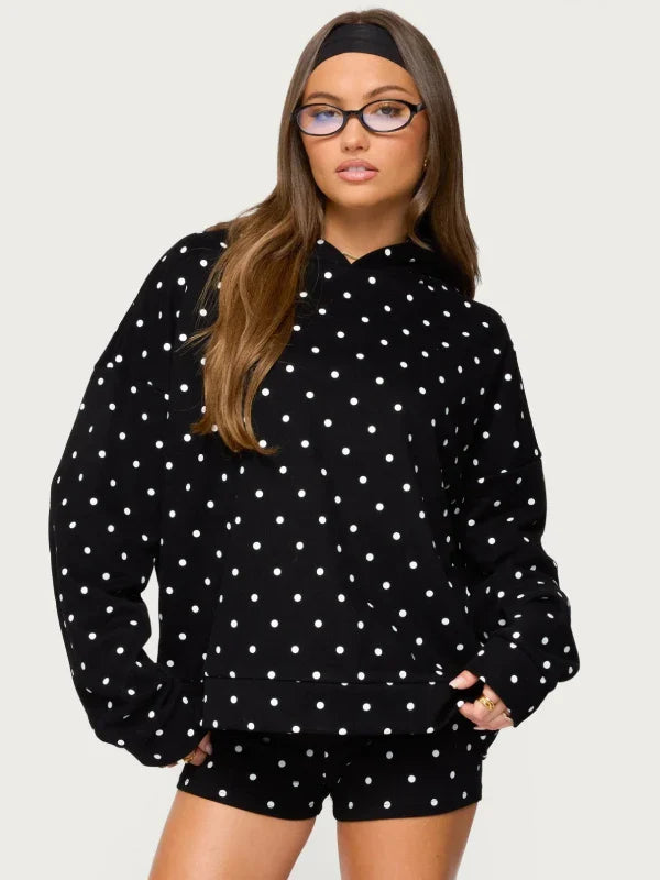 Edikted Chelsie Polka Dot Hoodie Black