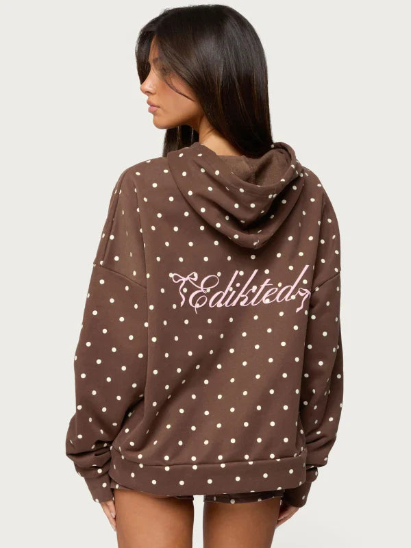 Edikted Chelsie Polka Dot Hoodie Brown