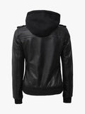 Edinburgh Bomber Black Leather Jacket with Removable Hood