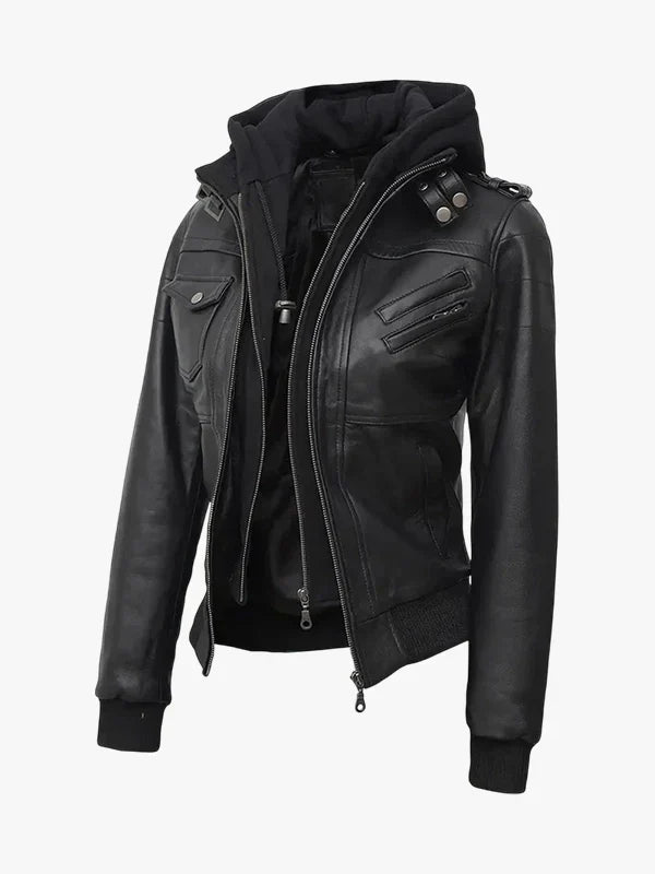 Edinburgh Women Bomber Black Leather Jacket