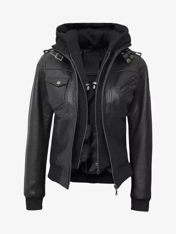 Edinburgh Women’s Bomber Black Leather Jacket