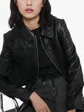 Elegant Noir Black Leather Bomber Jacket
