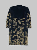 Embroidered Golden Peacock Coat Blue