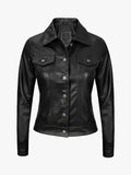Fernando Women Black Leather Trucker Jacket