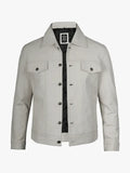 Four Pocket Men’s Off White Trucker Leather Jacket