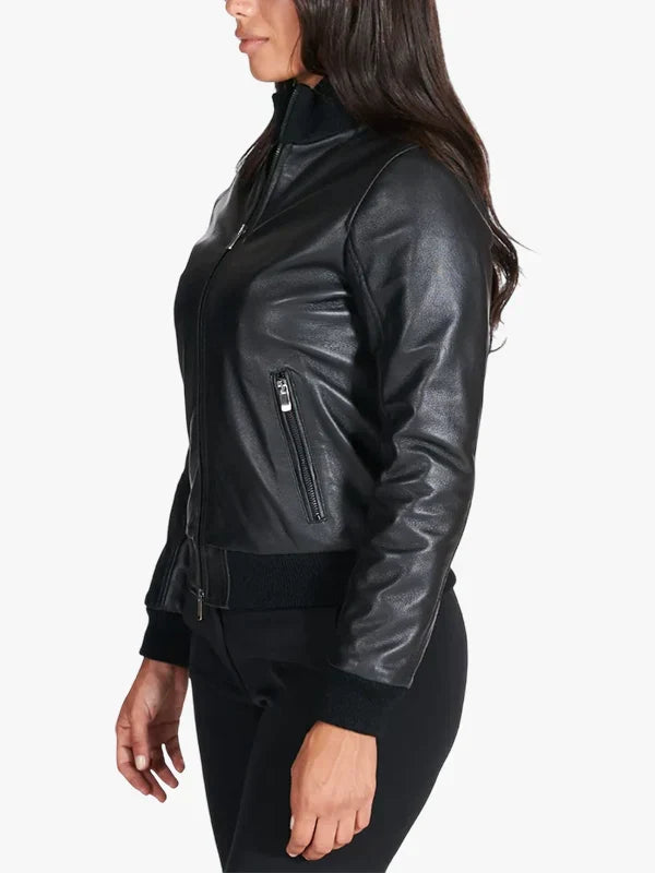 G155-Black Nappa Leather Jacket For  Women
