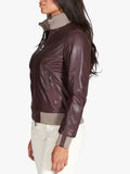 G155 - Burgundy natural leather bomber jacket merino wool collar