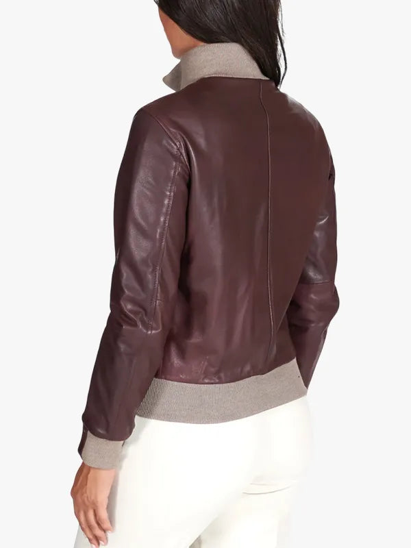 G155 - Women Burgundy natural leather bomber jacket