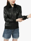 Gemma Women Black Bomber Leather Jacket