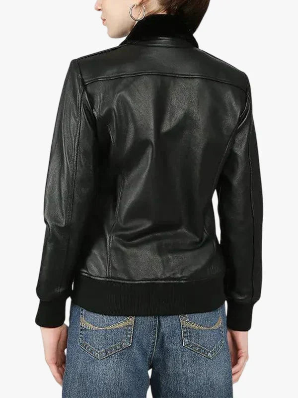 Gemma Women's Black Bomber Leather Jacket