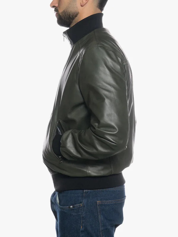 Genuine Leather Jacket Bomber Green