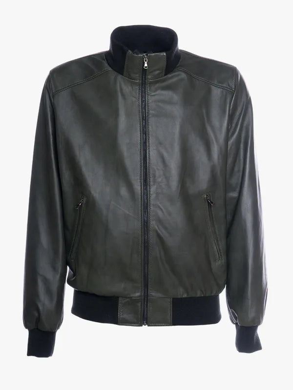 Genuine Leather Olive Bomber Jacket