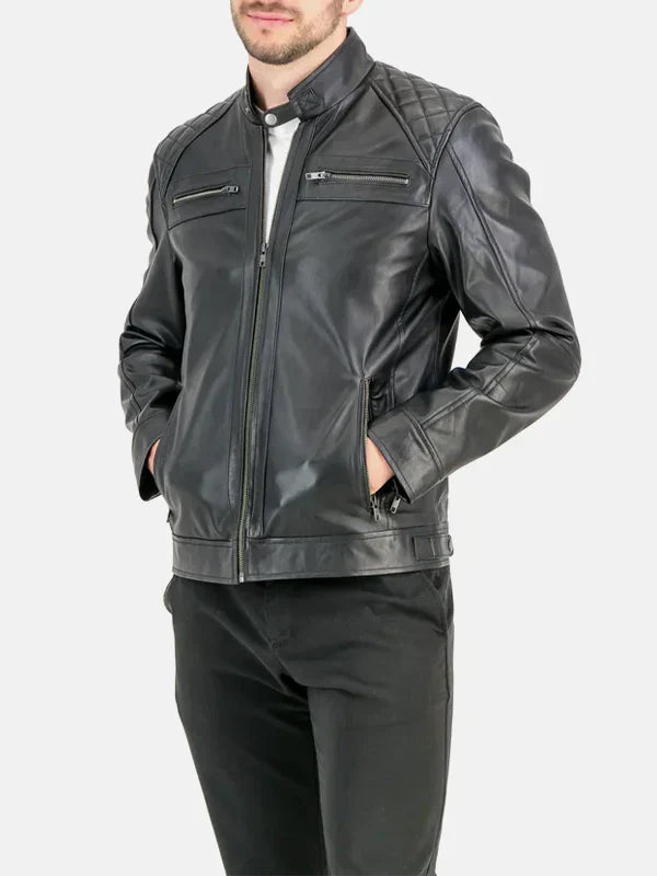 George Waters Black Padded Leather Jacket