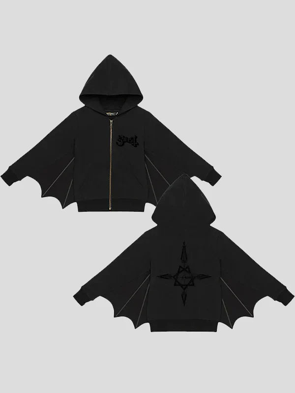 Ghost Bat Wing Hoodie Black