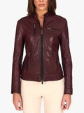 Giulia Bordeaux Vegetable Leather Biker Jacket