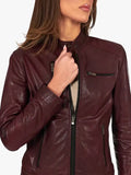Giulia Bordeaux Vegetable Women Leather Biker Jacket