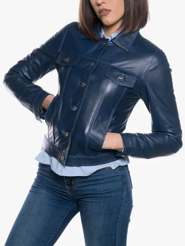 Giusy Ladies Blue Biker Jacket