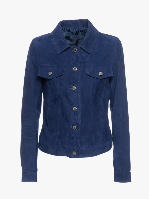 Giusy Women's Blue Jacket Suede Leather