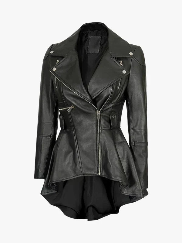 Gonzalez Womens Black Asymmetrical Peplum Leather Jacket