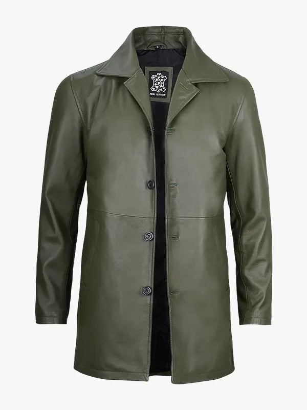 Green 34 Length Leather Coat