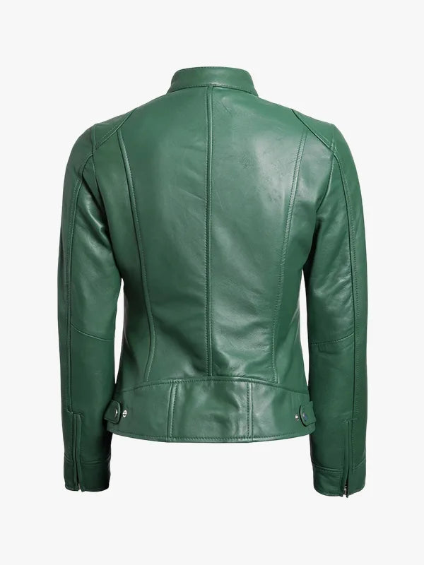 Green Cafe Racer Biker Jacket For Women