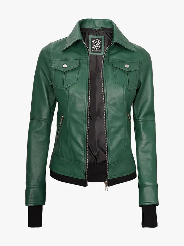 Green Jacket For Women With Removable Hood