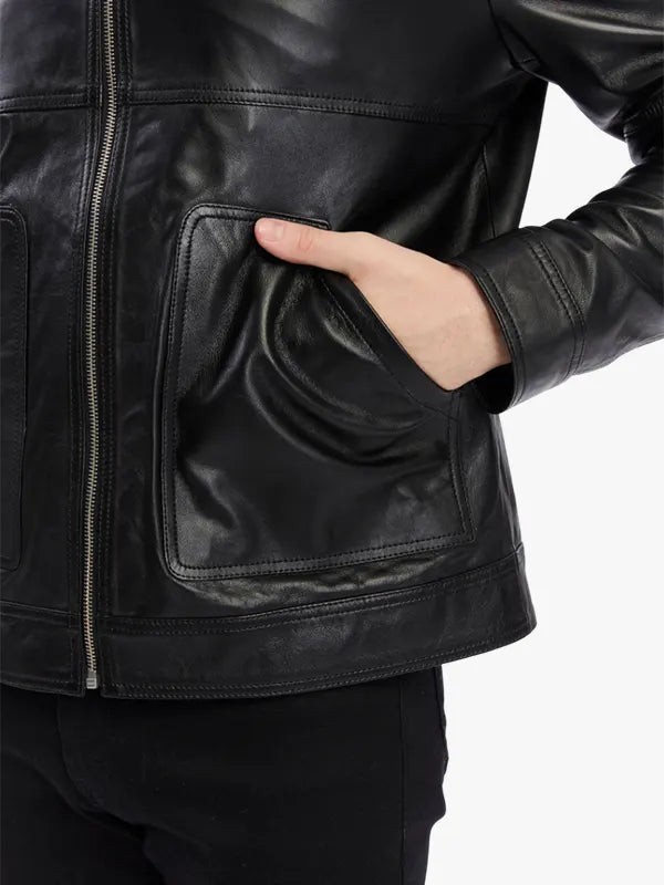 Henry Black Leather Biker Jacket