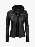 Hooded Black Leather Jacket Womens