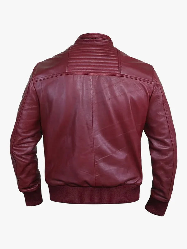 Jade Mens Maroon Bomber Leather Jacket